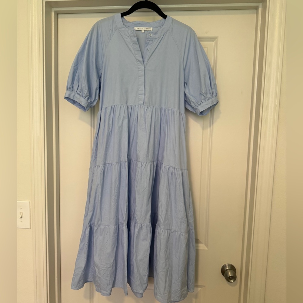 English Factory Short Puff Sleeve Midi Dress Powder Blue / S
